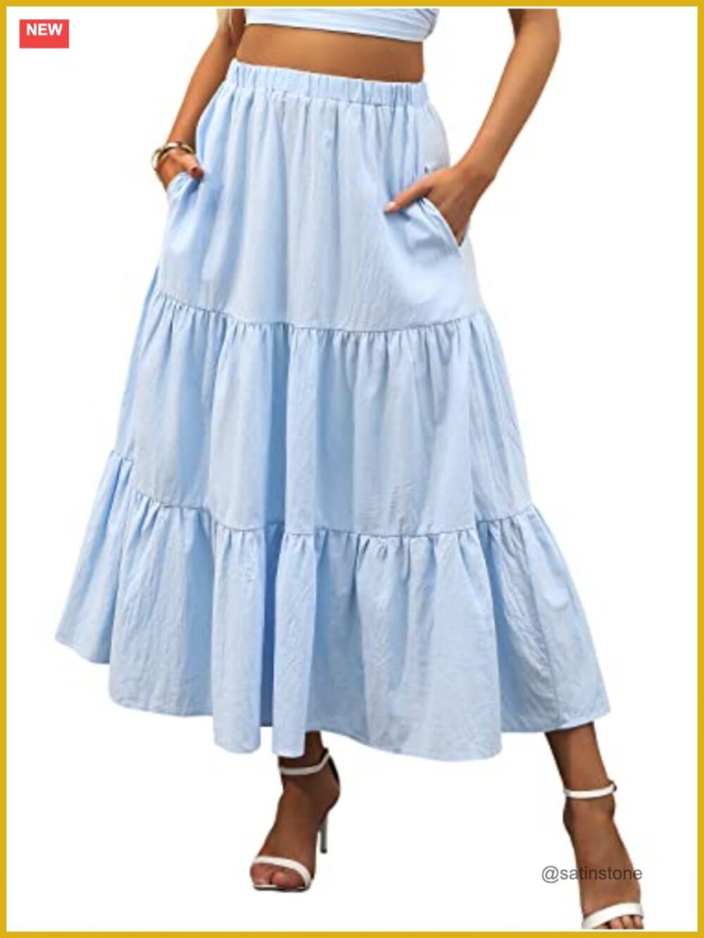 Boho Tiered Maxi Skirt, Elastic Waist, A-Line, Flowy, Rayon, Beach Vacation